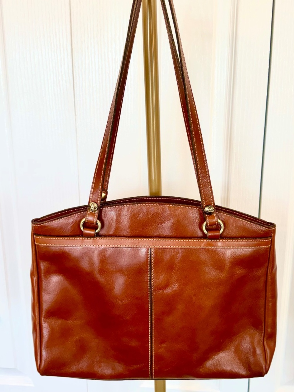 Patricia Nash Leather Handbag, Cognac Brown, 7 Compartments, Heritage Collection